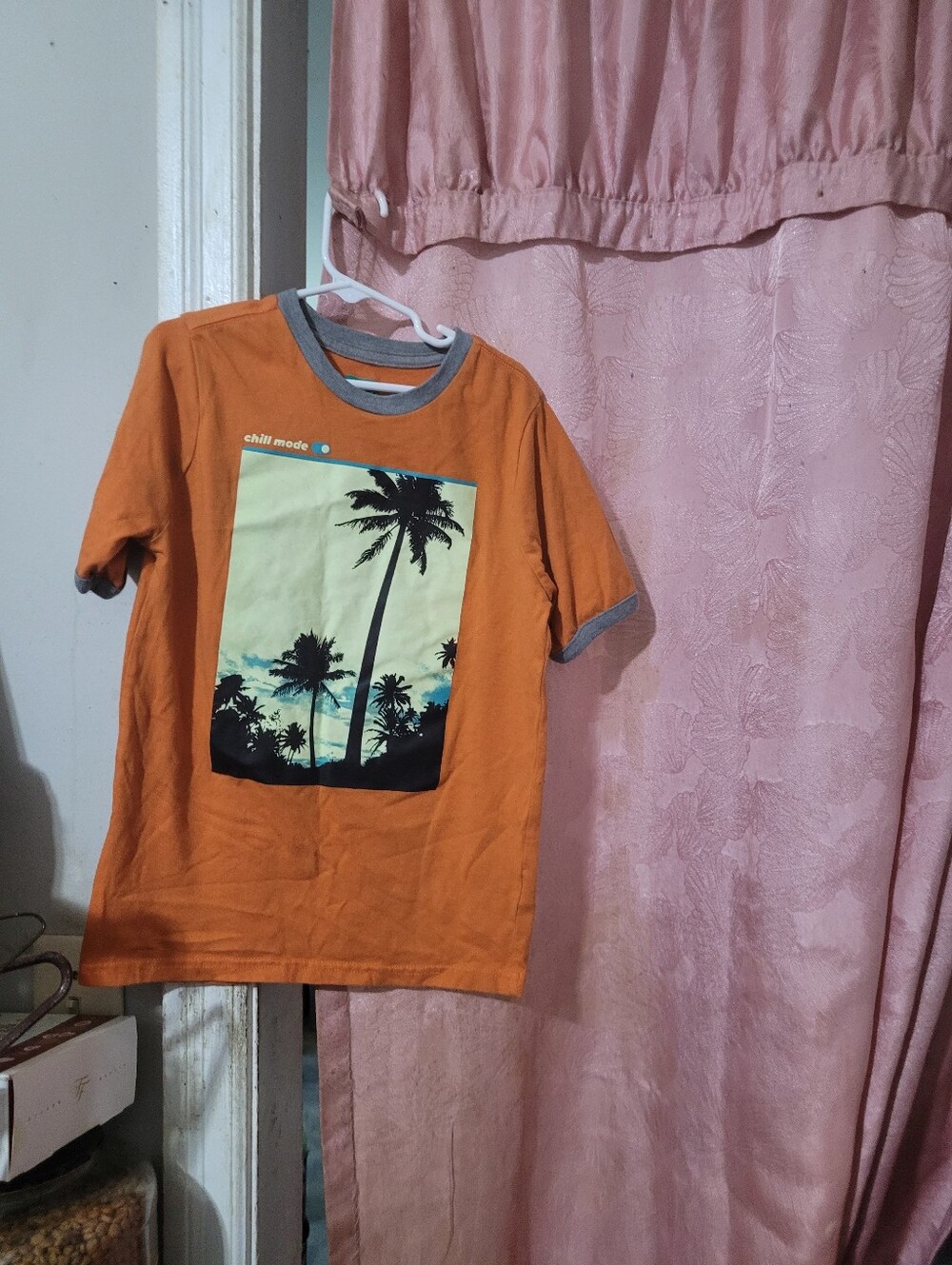 Kids Orange Palm Tree Graphic Tee with Gray Trim